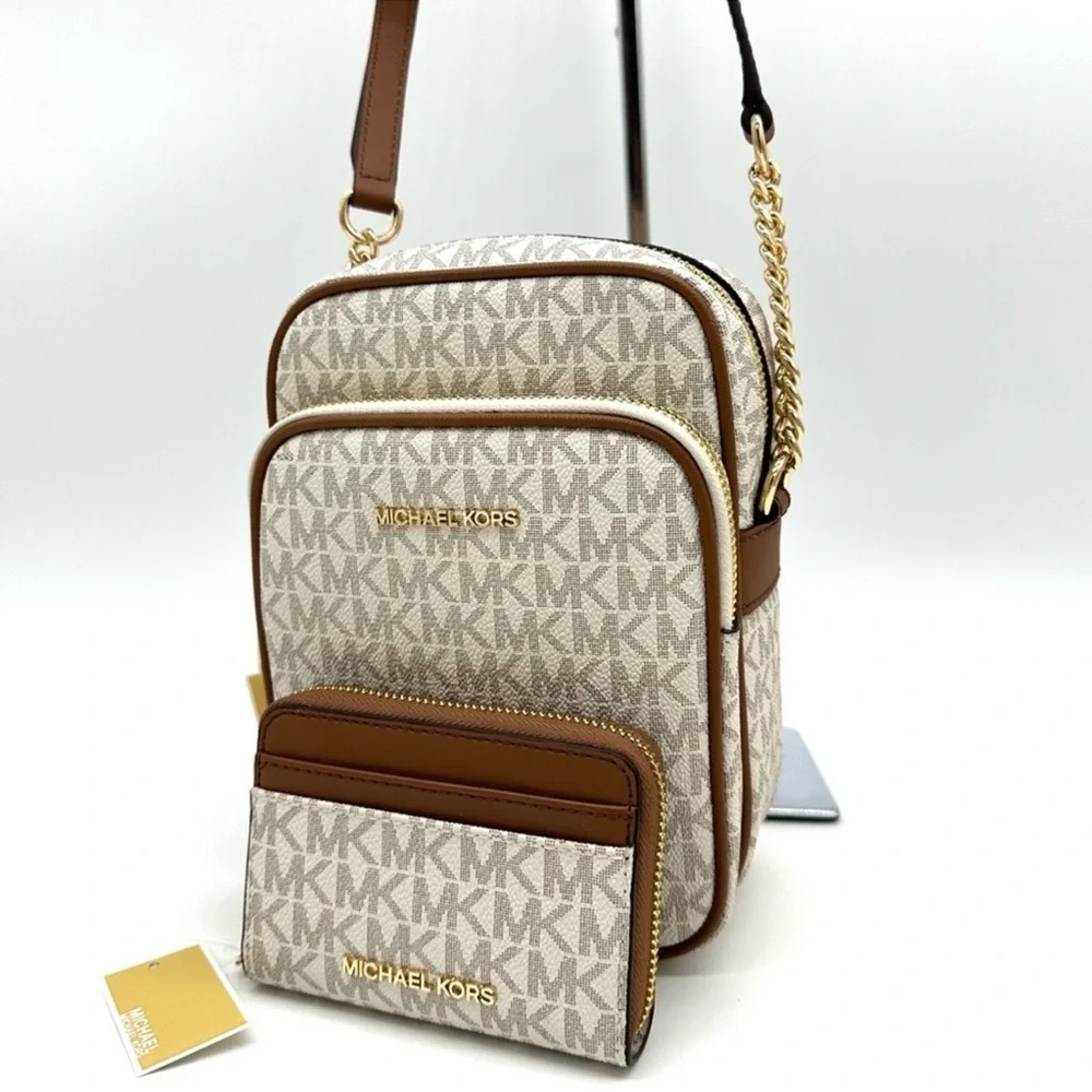 Michael Kors Medium NS Chain Xbody Bag & Jet Set Travel MD ZA Card Case Wallet